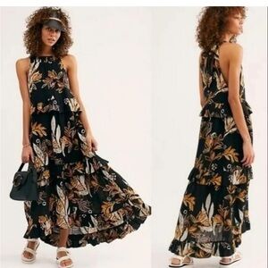 Free People Anita Black Floral Maxi Dress